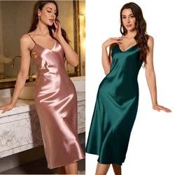Lady Nightgown Sexy Suspender Nightdress Gown Women Loungewear Summer Backless Robe Sleepwear Silky Satin Home Wear