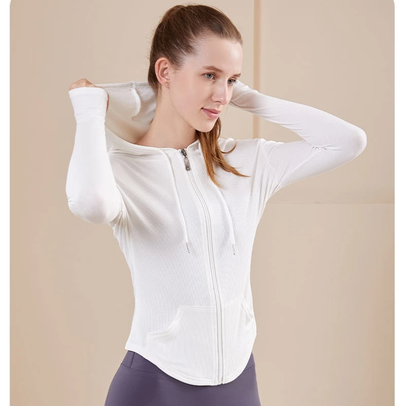 

Sports Jacket Women Full Zip Slim Jacket Running Casual Hooded Fitness Yoga Clothing Long Sleeve Top Gym