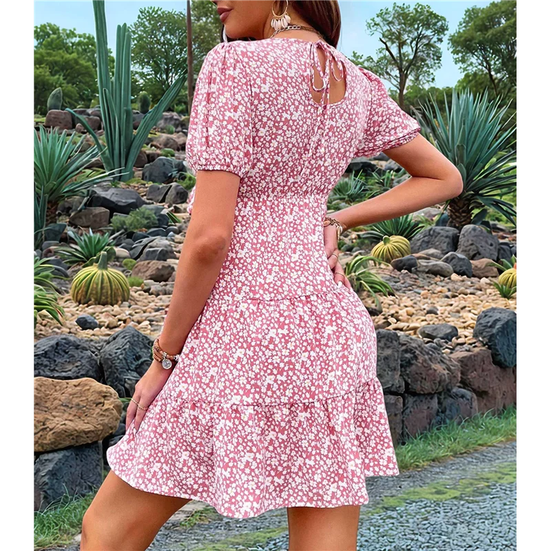 【SEE】Womens Cute Floral V Neck Puff Sleeve Sundress Casual Summer Dresses For Women 2025