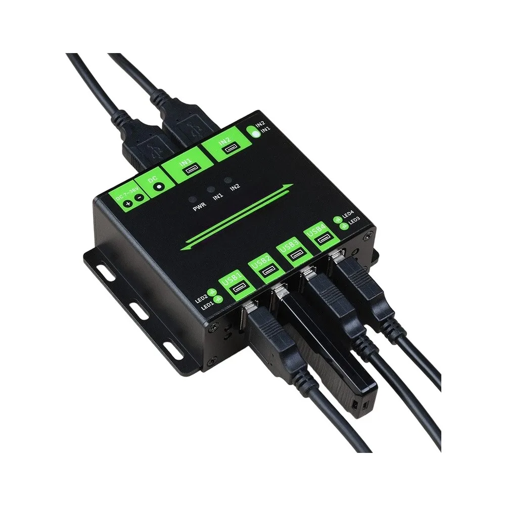 4-Channel USB Hub Dual-Host Switch 2 In 4 Out, Industrial Metal Case With Overvoltage Overcurrent Short-Circuit Protection