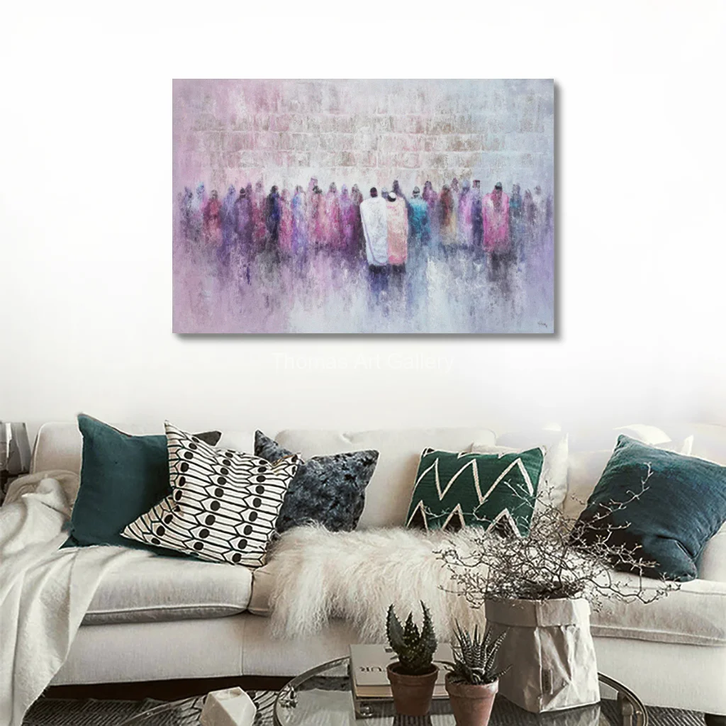Extra Large Canvas Prints HD Jerusalem Kotel Cool Grey White Abstract Dense White and Dark Crowd Jewish Home Decor Living Room