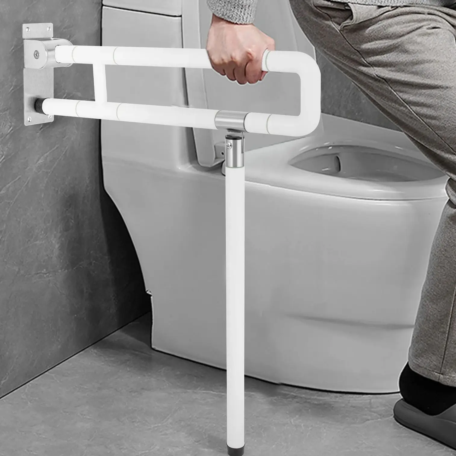 23.6 Inch Medical Flip-Up Toilet Safety Rails with Leg for Elderly Pregnant Women Disabled