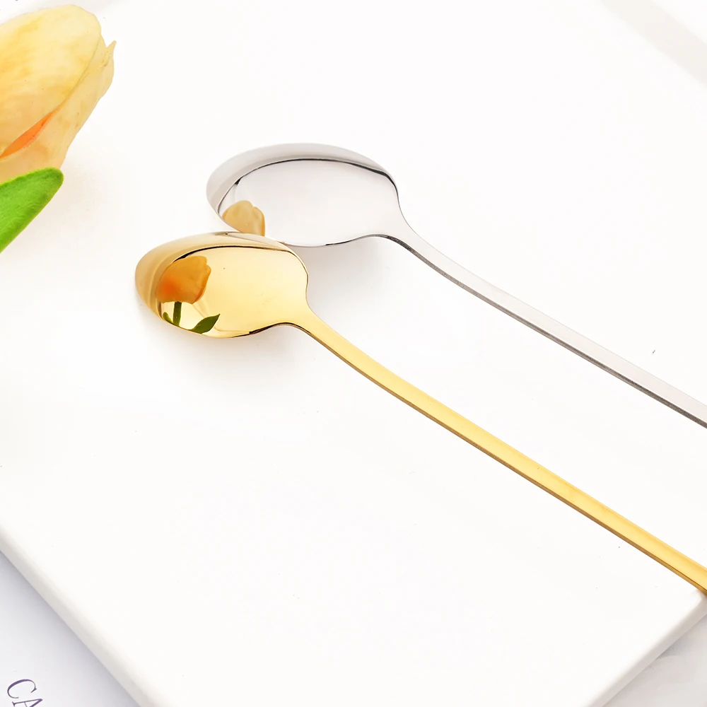 6P Black Coffee Spoon Stainless Steel Tableware Set Long Handle Ice Cream Dessert Teaspoon Picnic Drinkware Kitchen Accessories