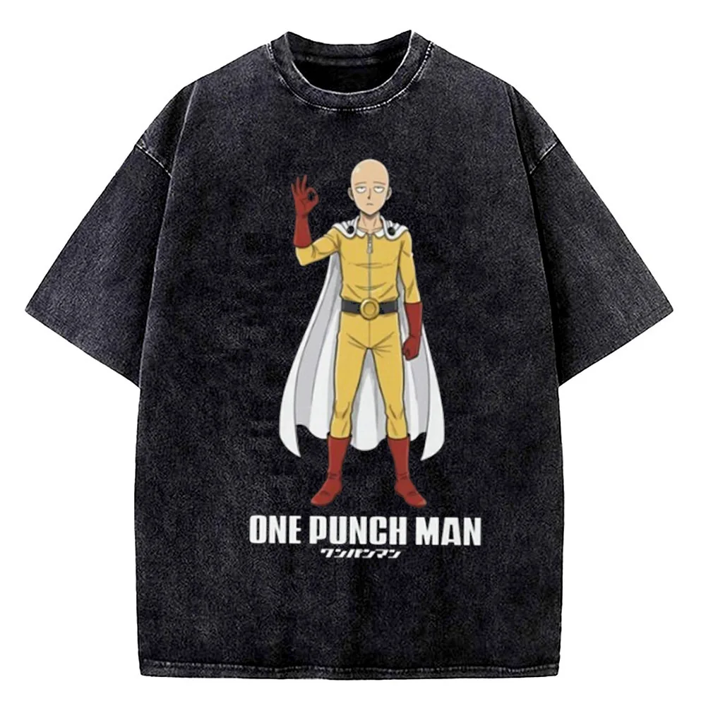 One Punch Man cotton Vintage Washed top tees teen Classic hip hop Punk streetwear t-shirt graphic kawaii 80s Colorful women