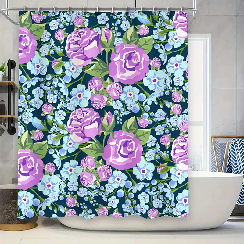 نابضة بالحياة زهرة دش الستار جريئة الأزهار طباعة الحمام ديكور نسيج مقاوم للماء الورود الوردي الأزرق الخشخاش الأرجواني أقحوان G #1