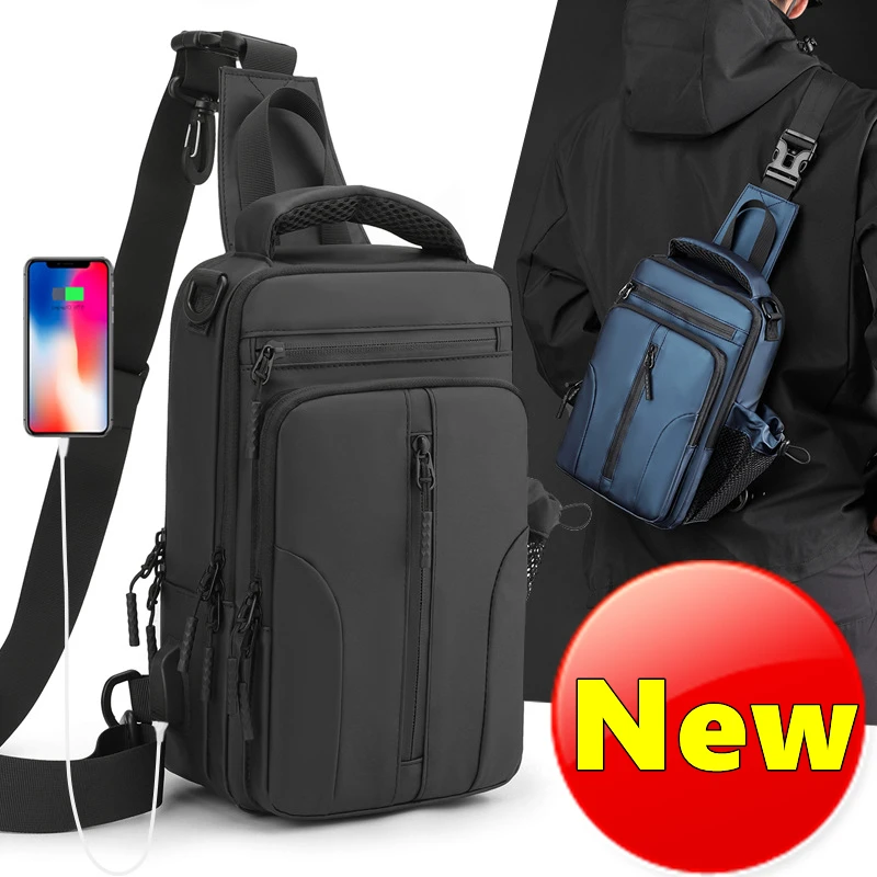 New Fashion Men\'s Chest Bag Shoulder Backpack Waterproof Sling Cross Body Satchel Travel Bags with USB Charging Port Gifts 2023