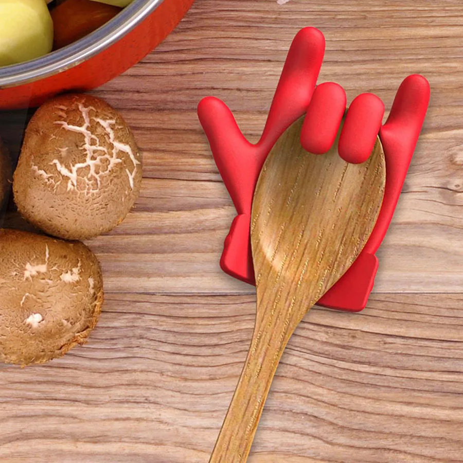 Finger Shaped Lid Anti-Overflow Rack, Pot Cover Elevator with Spoon Holder, Kitchen Tool to Prevent Soup Spill