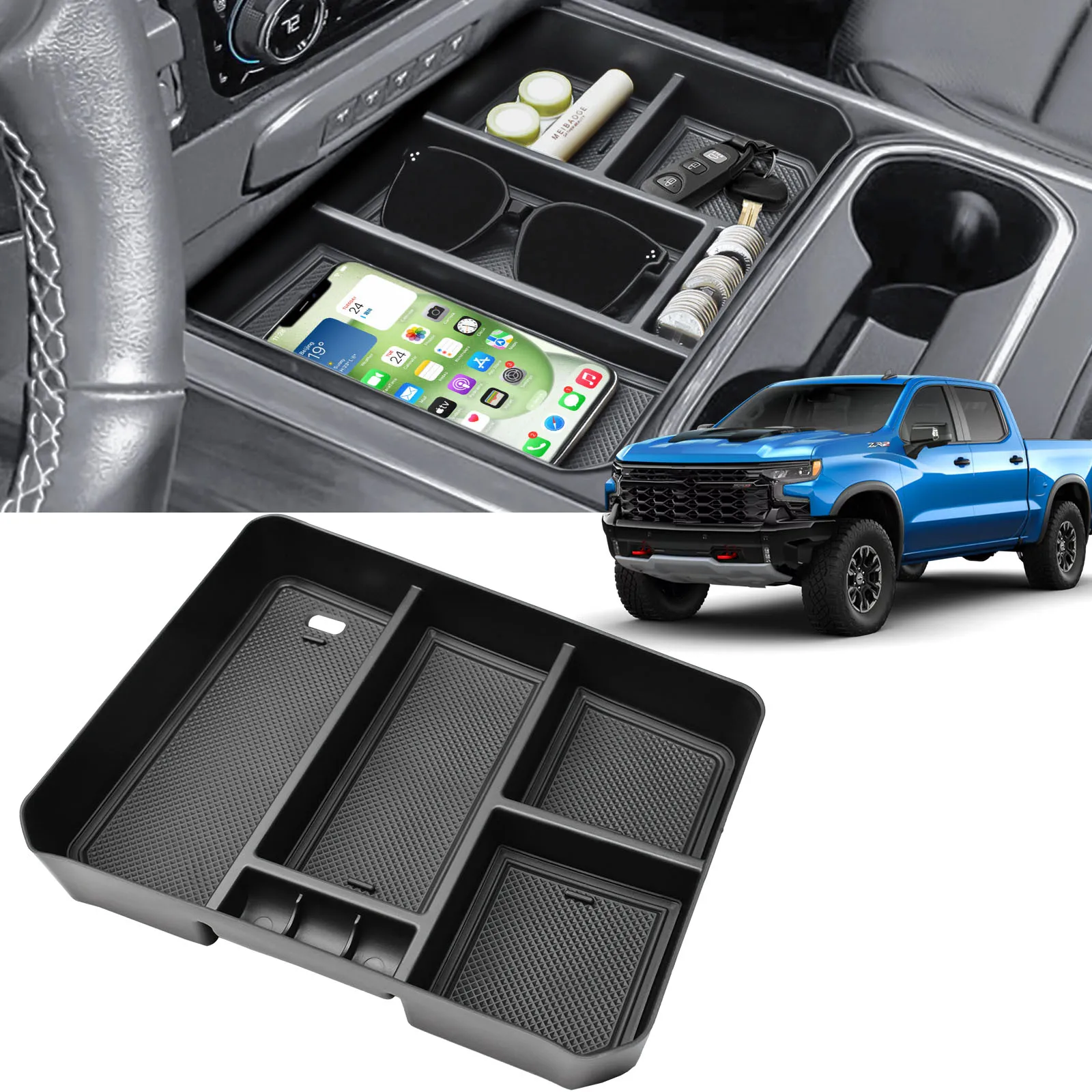 

Middle Center Console Hidden Cover for 2024-2025 2026 Chevy Silverado 2500HD/3500HD Front Center Console Organizer Accessories