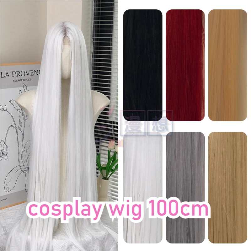 

Cosplay Wig White Blonde 100cm Ultra-long Straight Lace Front Wig Anime Synthetic Heat-resistant Hair Peruca Cacheada Sintetica