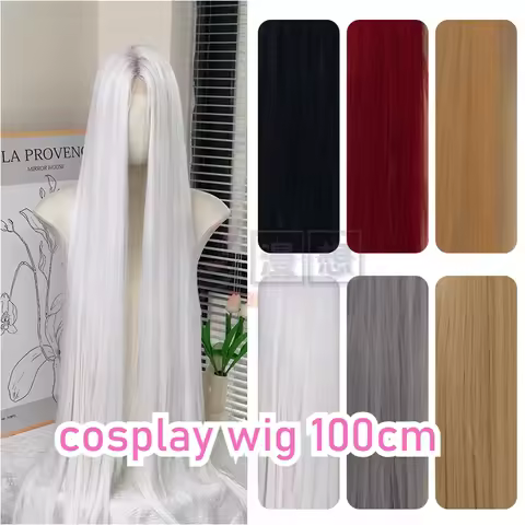 Cosplay Wig White Blonde 100cm Ultra-long Straight Lace Front Wig Anime Synthetic Heat-resistant Hair Peruca Cacheada Sintetica
