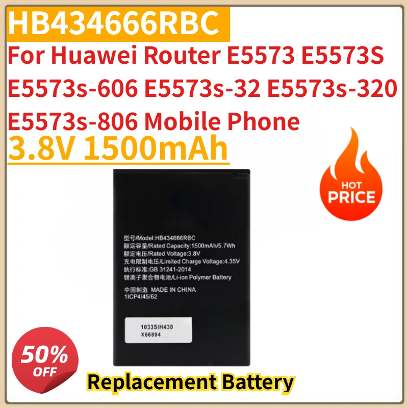 

New HB434666RBC Battery 3.8V 1500mAh for Huawei Router E5573 E5573S E5573s-606 E5573s-32 E5573s-320 E5573s-806 Mobile Phone