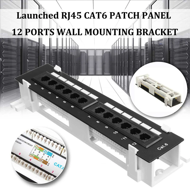 Network Tool Kit 12 Port CAT6 Patch Panel RJ45 Networking Wall Mount Rack With Surface Wall Mount Bracket