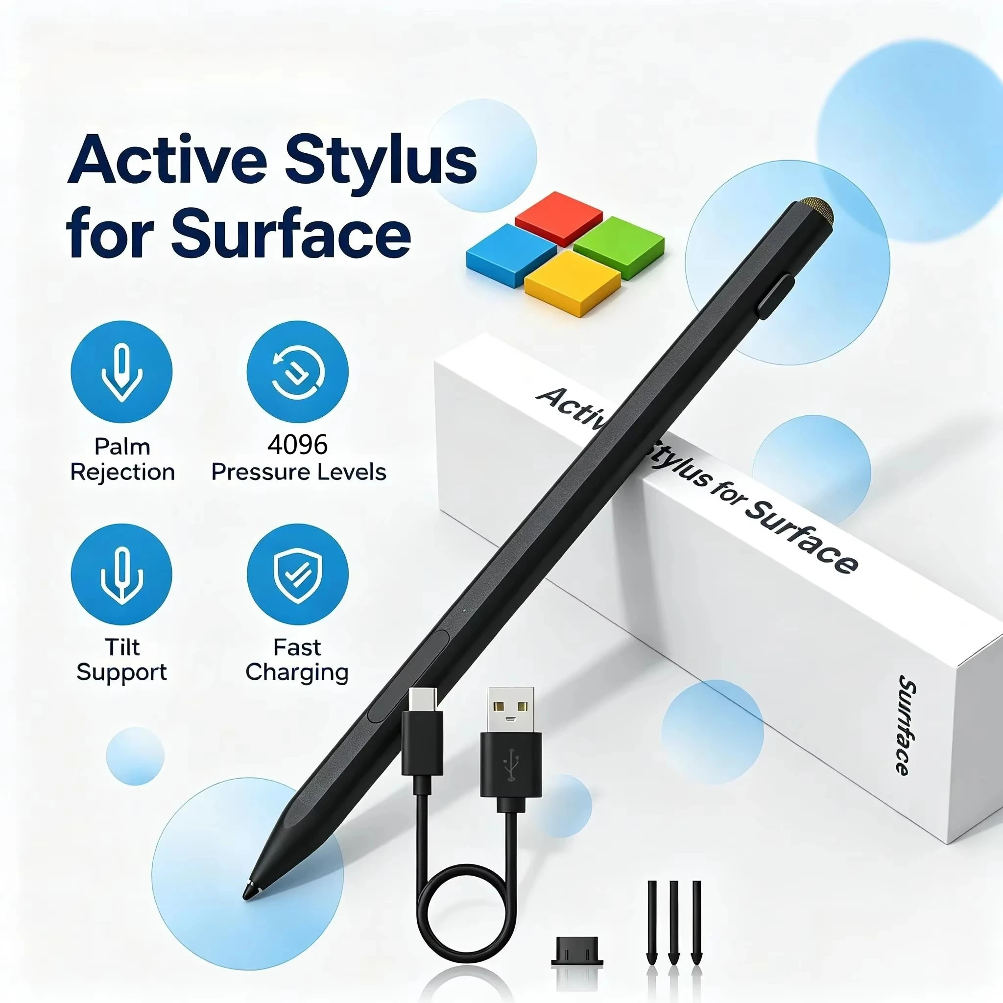 For Microsoft Surface Pro 12-3, HP Envy, Spectre X360 – 4096 Pressure Precision Stylus Pen, Compatible with MPP1.51 All Models