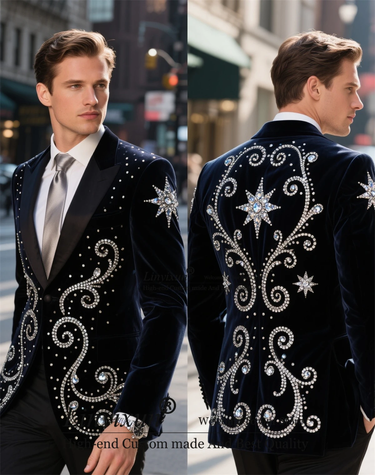 

High End Diamond Gem Men Suit For Wedding Customized Slim Fit Costume Groom Party Male Party Blazers 2 Pieces Sets Ropa Hombre