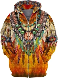 New Indian Style Zip Up Hoodies Men 3D Printed Sweatshirt Personalized Y2K Unisex Hoodie Hip Hop Oversized Loose Outdoor Coats