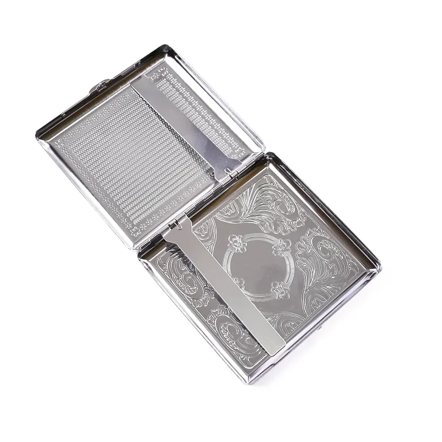 20-Cigarette （Freeform）Silver Stainless Steel Portable Metal Cigarette Case Flip Open Storage Box Travel Outdoor Smoking ( view 3