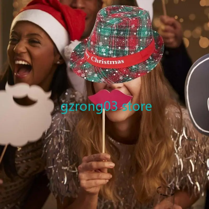 127C Sneeuwvlok Checker Kerstmuts voor toneelvoorstellingen Kerstkostuum Rekwisieten Hoed Festival Jazzy Hoed Vakantieaccessoire