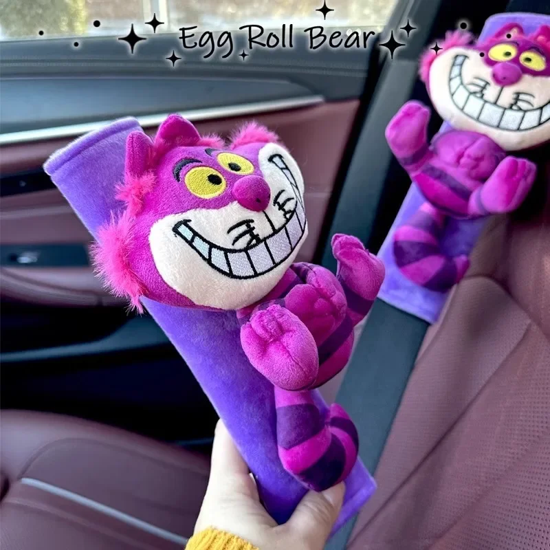 Disney Series Alice in Wonderland Cheshire Cat Plush Doll Car Seat Belt Cover Kawaii Automotive Interior Accessories Girl Gift