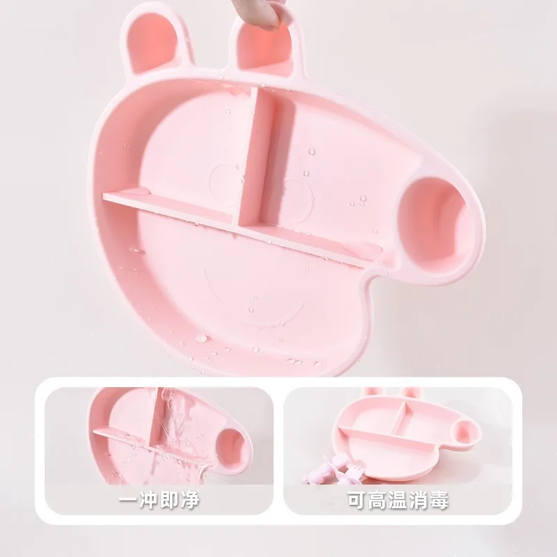 BPA freeCartoon Silicone Divided Plate for Kids, Baby Feeding Suction Plate, Heat Resistant Non-Slip Silicone Toddler Tableware