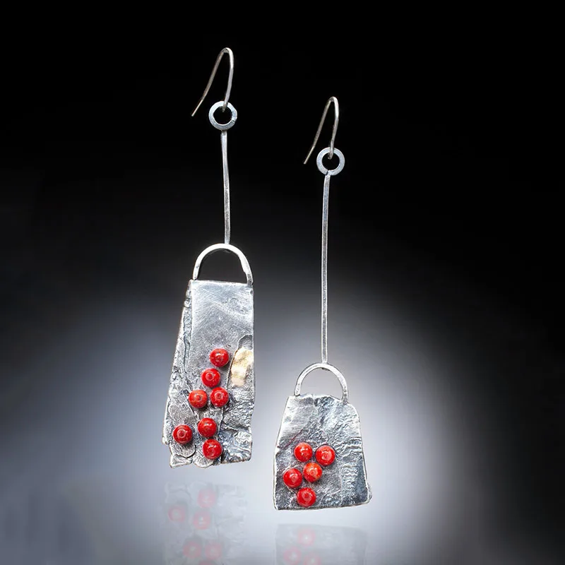 Vintage Drop Earring For Women Classic Silver Color Red Coral Asymmetric Lock Bag Shape Hook Jewelry women