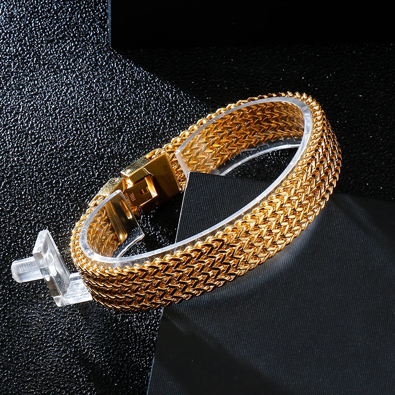 Fongten 13mm Mesh Chain Bracelet For Men Stainless Steel Watch Strap Chain Bracelet Bangle Hiphop Male Multiple Color Jewelry
