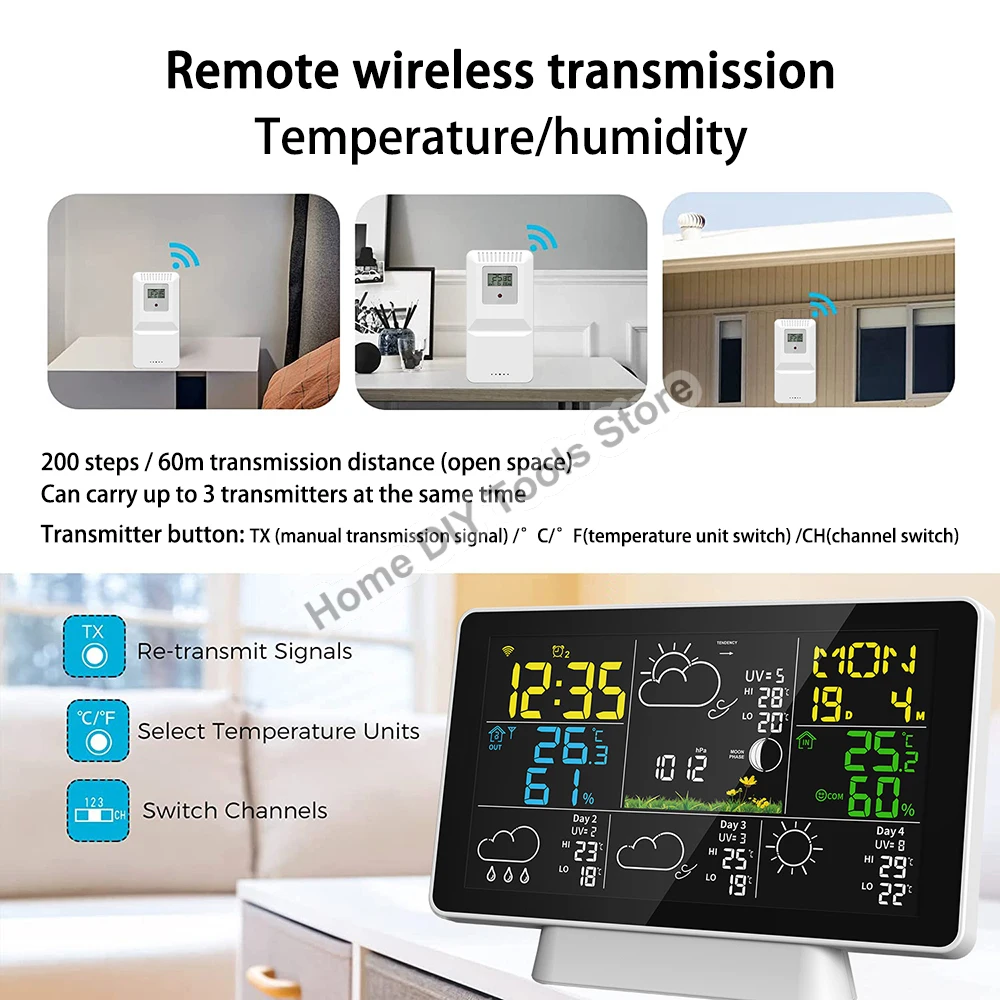 Tuya 4-Day Weather Forecast Weather Station WiFi Intelligent Weather Clock LCD Color Screen Wireless Thermometer Hygrometer