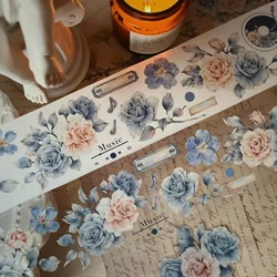 YiEr Studio Vintage Pink Blue Rose Floral Washi PET Tape Planner DIY Card Making Scrapbooking Plan Decorative Sticker