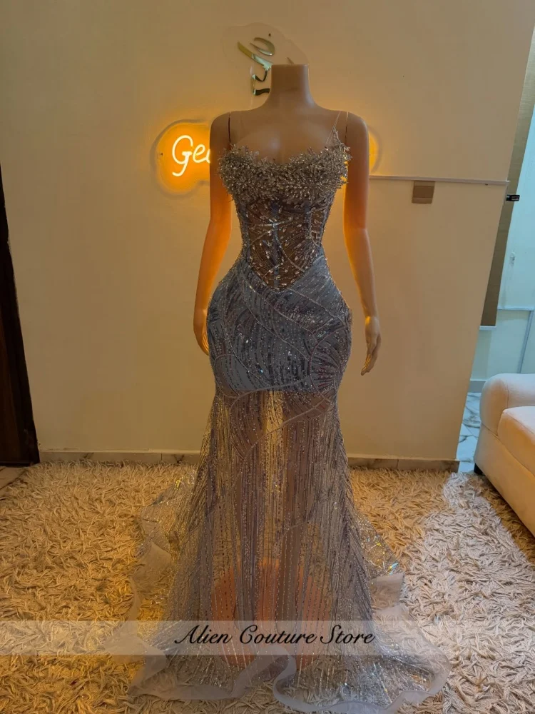 

Glitter Gems Sky Blue Long Prom Dresses 2026 Blackgirl Aso Ebi Beaded Diamonds Evening Gowns Birthday Party Dress Customize