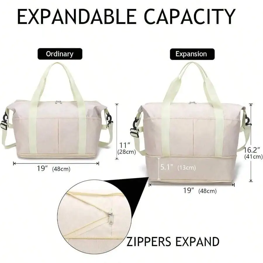 

Expandable Duffle Bag Travel Weekender Overnight Carry On Bag Waterproof Large Capacity With Detachable Strap Wet Pocket