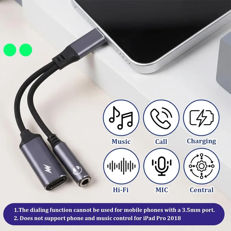 2 in 1 USB C to 3.5mm Aux Adapter 2 in 1 USBC to Headphone Jack Adapter USB C to 3.5mm Headphone