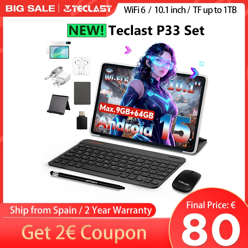 Teclast P33 Android 15 Tablet, 10.1 Inches, Maximum 9Gb Ram, 64Gb