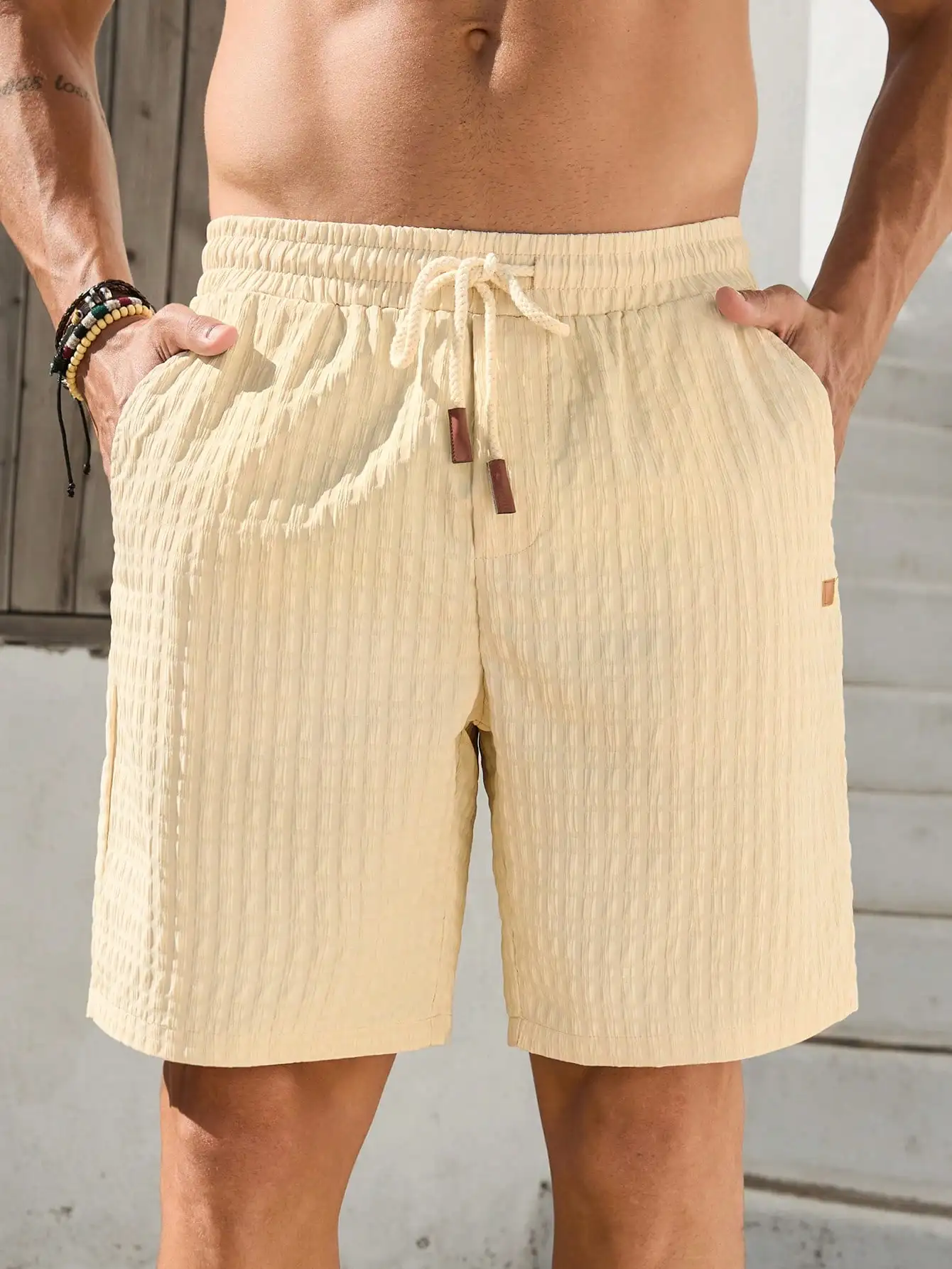 

Men's Casual Solid Color Drawstring Waist Shorts, Summer