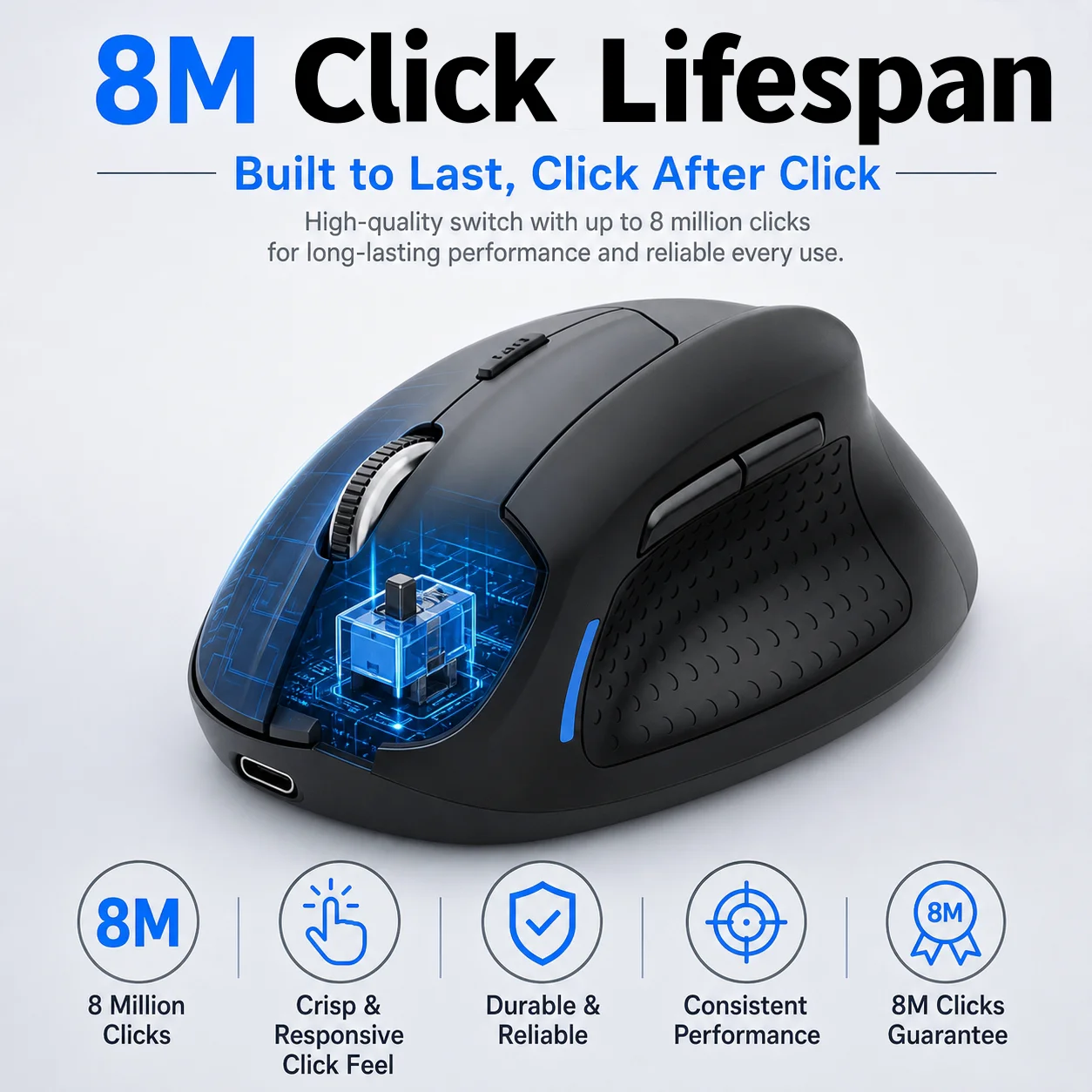 E-YOOSO X45 - A rechargeable standing ergonomic wireless/bluetooth/wired mouse with silent clicks and 4800 DPI.