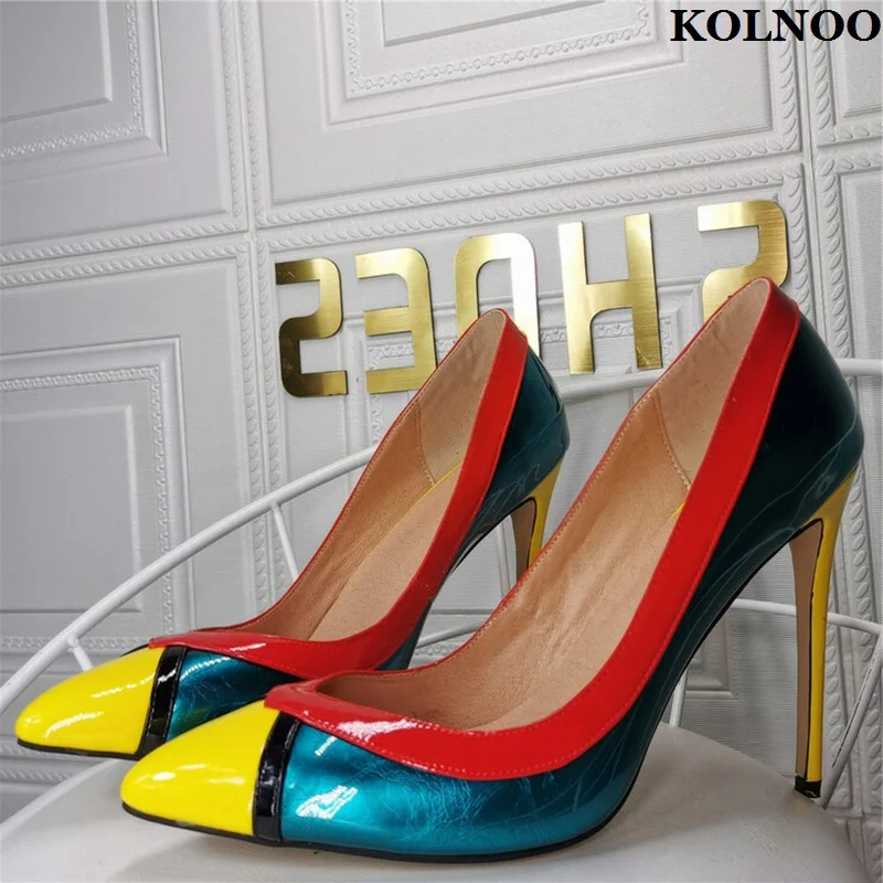 

Kolnoo New Hot Sale Women's High Heels Pumps Patchwork Leaher Pointy Slip-on Dress Shoes Large Size Evening Party Fashion Shoes