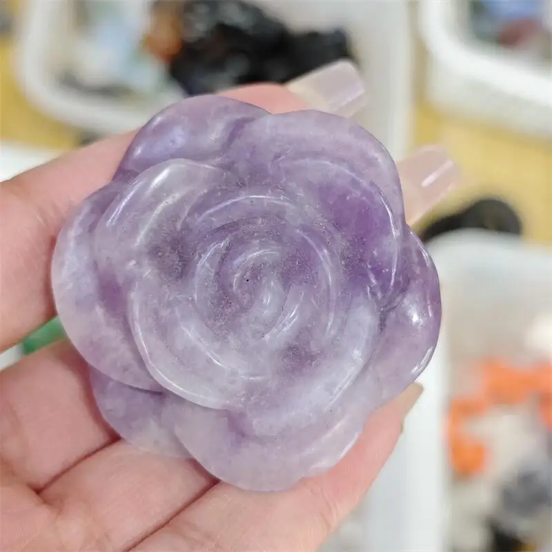 Natural Purple Mica Flower Carving Energy Stone Crafts Small Decoration Home Decor Holiday Gift 1pcs