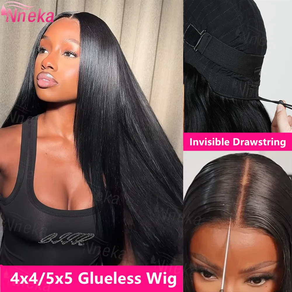 วิกผมตรงแบบไม่ต้องใช้กาว ผมแท้ 100%  แบบปิด 4x4 5x5 พร้อมสวมใส่  แบบลูกไม้ HD 13x4 13x6 วิกผมสีดำ 40 นิ้ว ผมบราซิล