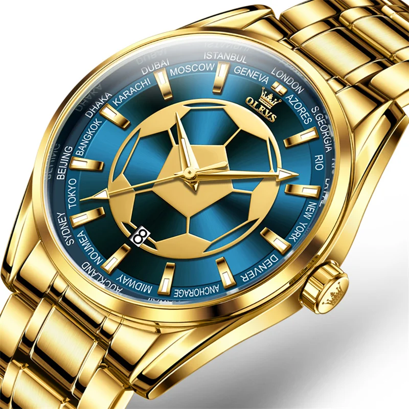 Football Wristwatch OLEVS Quartz Watch Men Top Brand Luxury Famous Waterproof Watches Sports Gold Steel Case Relogio Masculino