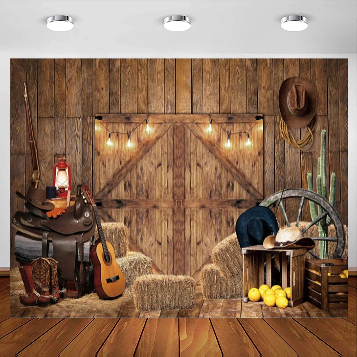 

Fall Farm Door Photography Backdrop Rustic Warehouse Barnyard Background for Old Western Cowboy Children Birthday Party Decor