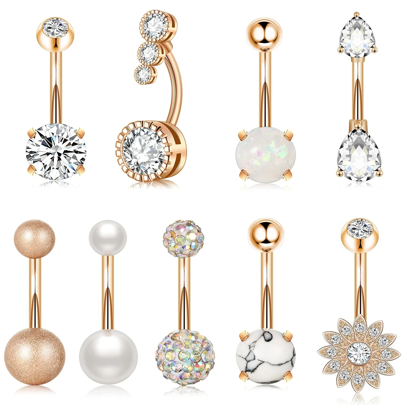 

Elegant 14G Belly Button Rings for Women Boho Chic Stainless Steel Navel Piercing Jewelry with Faux Gemstones Pearls and Crystal