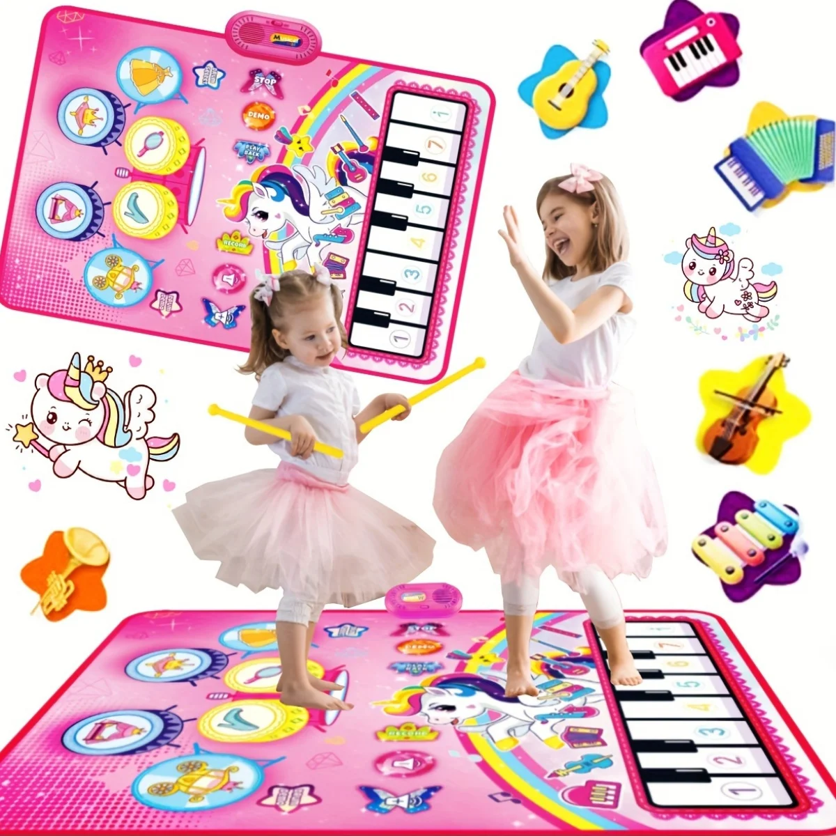 3 In 1 Music Sensory Play Mat Piano Keyboard&Jazz Drum Music Touch Play Mat, Instrument Education Gift,Christmas Halloween Gifts