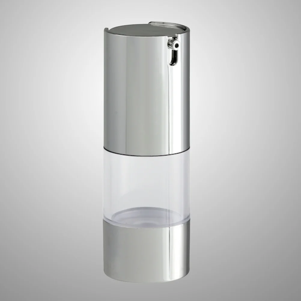 

15ml Airless Pump Bottle Transparent Silver Emulsion Dispenser Travel Toiletry Plastic Bottles Foundation Storage
