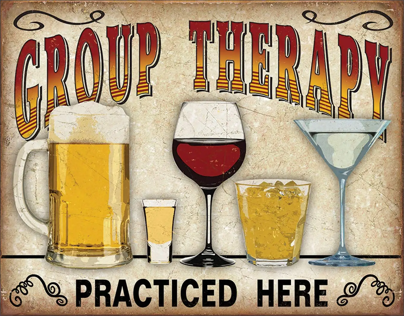 Desperate Enterprises Group Therapy Tin Sign - Nostalgic Vintage Metal Wall Decor - Made in USA