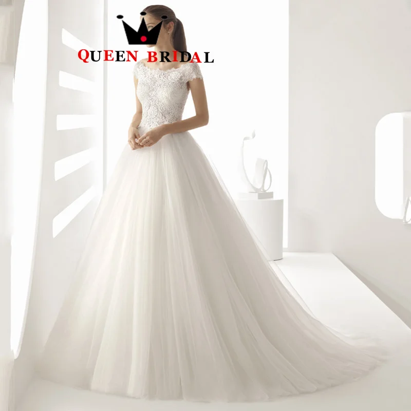 Elegant Tulle Appliques Lace Wedding Dresses 2023 New Scalloped Neck Backless A Line Bride Gowns Vestido De Noiva Custom L65W