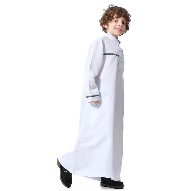 

Ramadan Eid Al Fitr Islamic Boys' Long Robe Children's Traditional Arabic Solid Color Long Sleeved Stand Tie Pocket