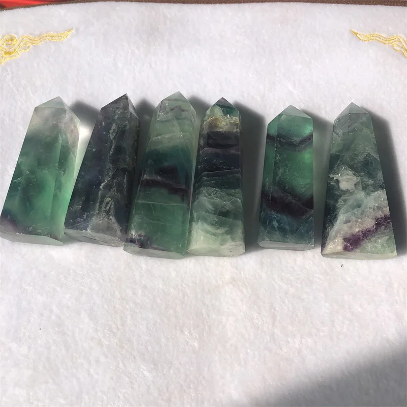 

6pcs Natural purple green fluorite QUARTZ CRYSTAL WAND POINT HEALING