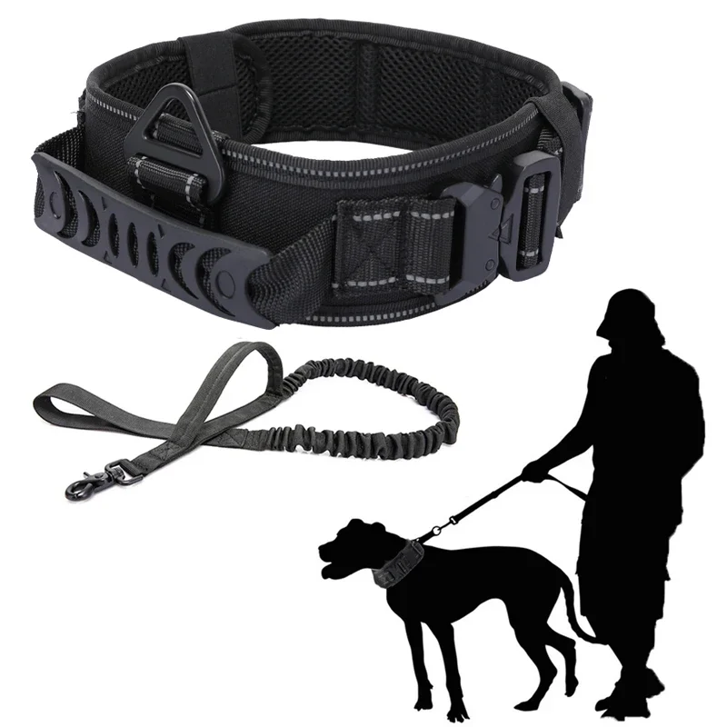 5 Colors Tactical Military Dog Collar with Handle Reflective Nylon K9 Widen Metal Buckle Dog Training Collars Pet Accessories