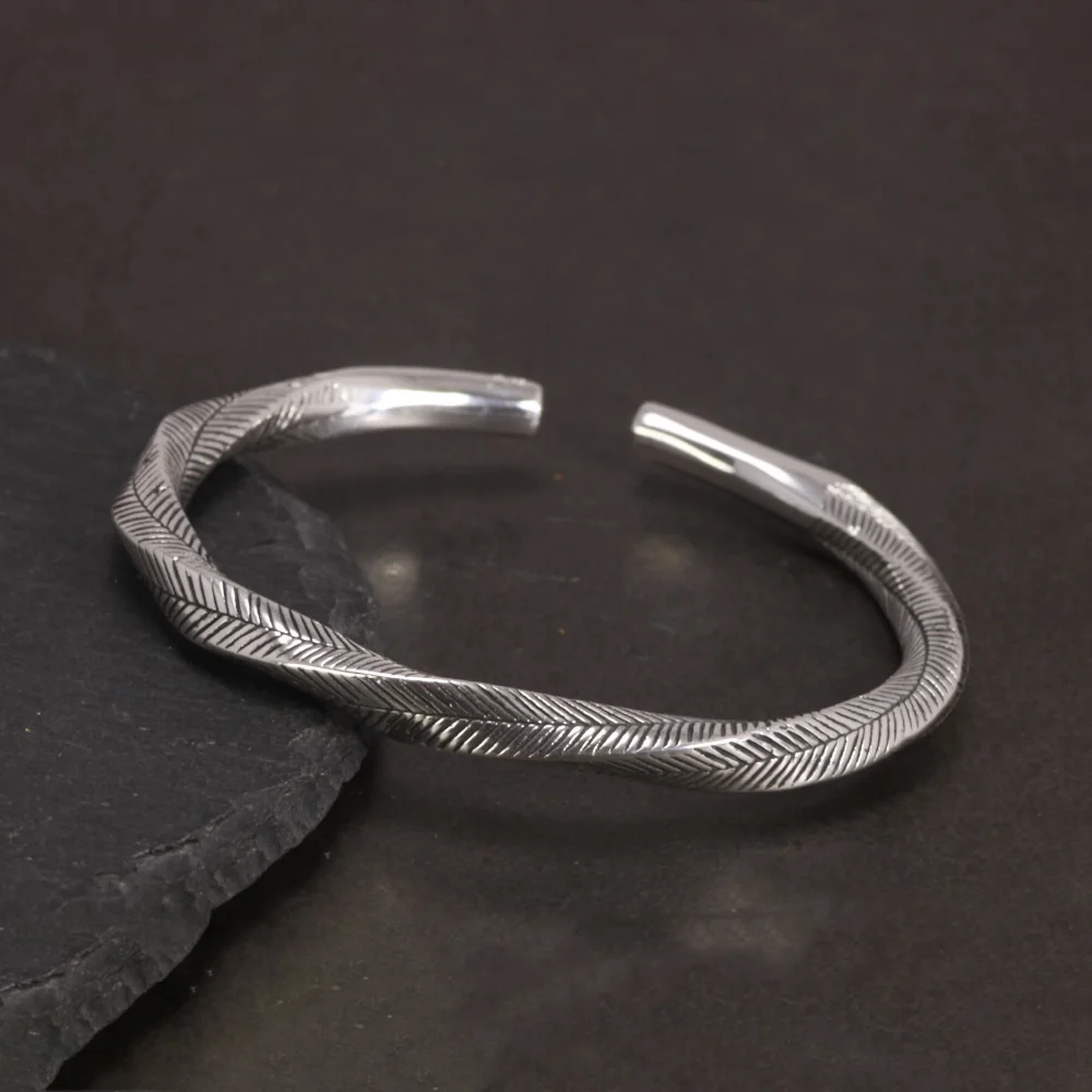 925 Sterling Silver Viking Cuff Bangles for Men and Women Antient Twisted Bracelet Fine Jewelry