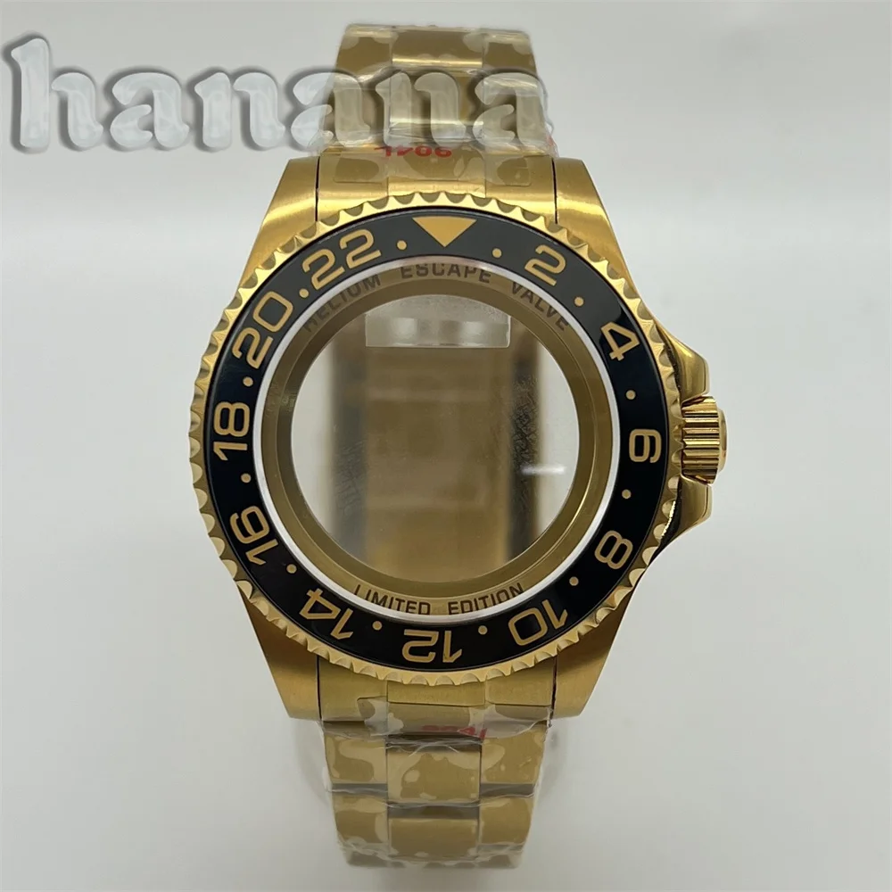 NH35 золото 43 мм глубоководный дань большой корпус GMT керамический безель подходит для NH34 NH35A NH36 ETA2824 Механизм сапфировое стекло