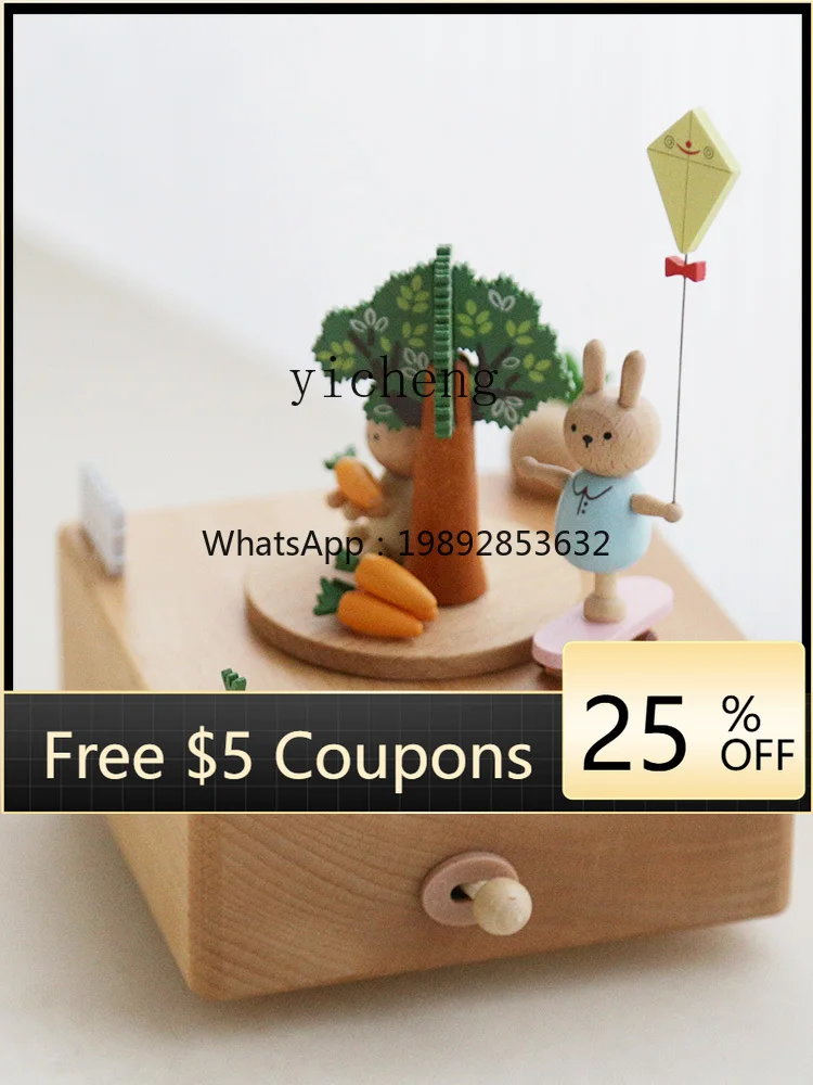 

ZZ Wooden Rotating Small Train Music Box Music Box Hand-Sent Boys and Girls Baby Children