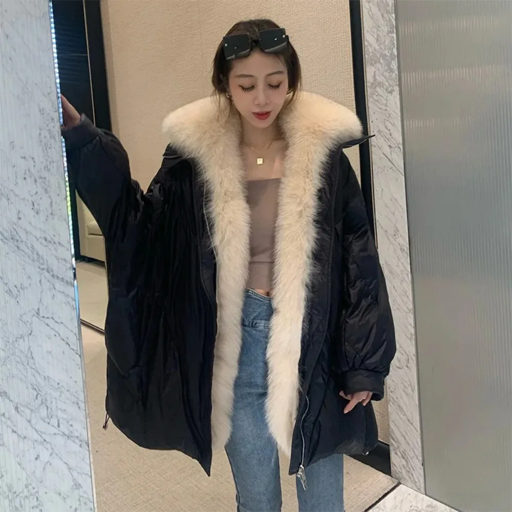 2023 Fashion New Autumn Winter Women\'s Warm Goose Down Jacket with Real Fox Collar Thick Women Coat Luxury Female  Outerwear